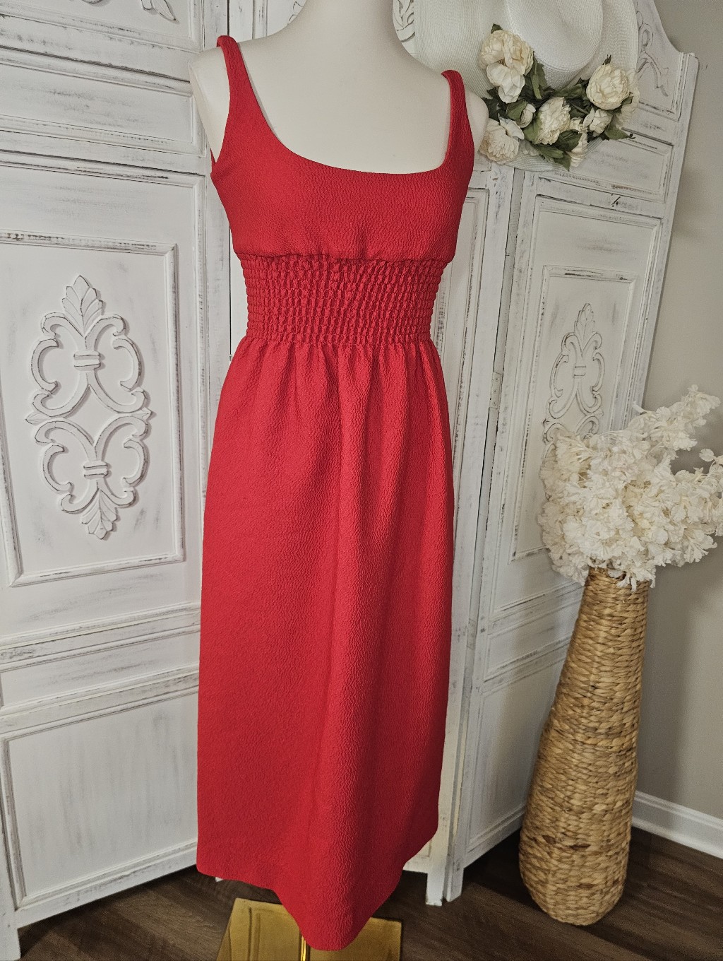 Emilia Wickstead Cherry Red Giovanna Cloqu Crepe Midi Dress